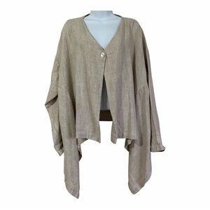 Bryn Walker Beige Linen Single Button Jacket Shrug Poncho Layering Size XL Top